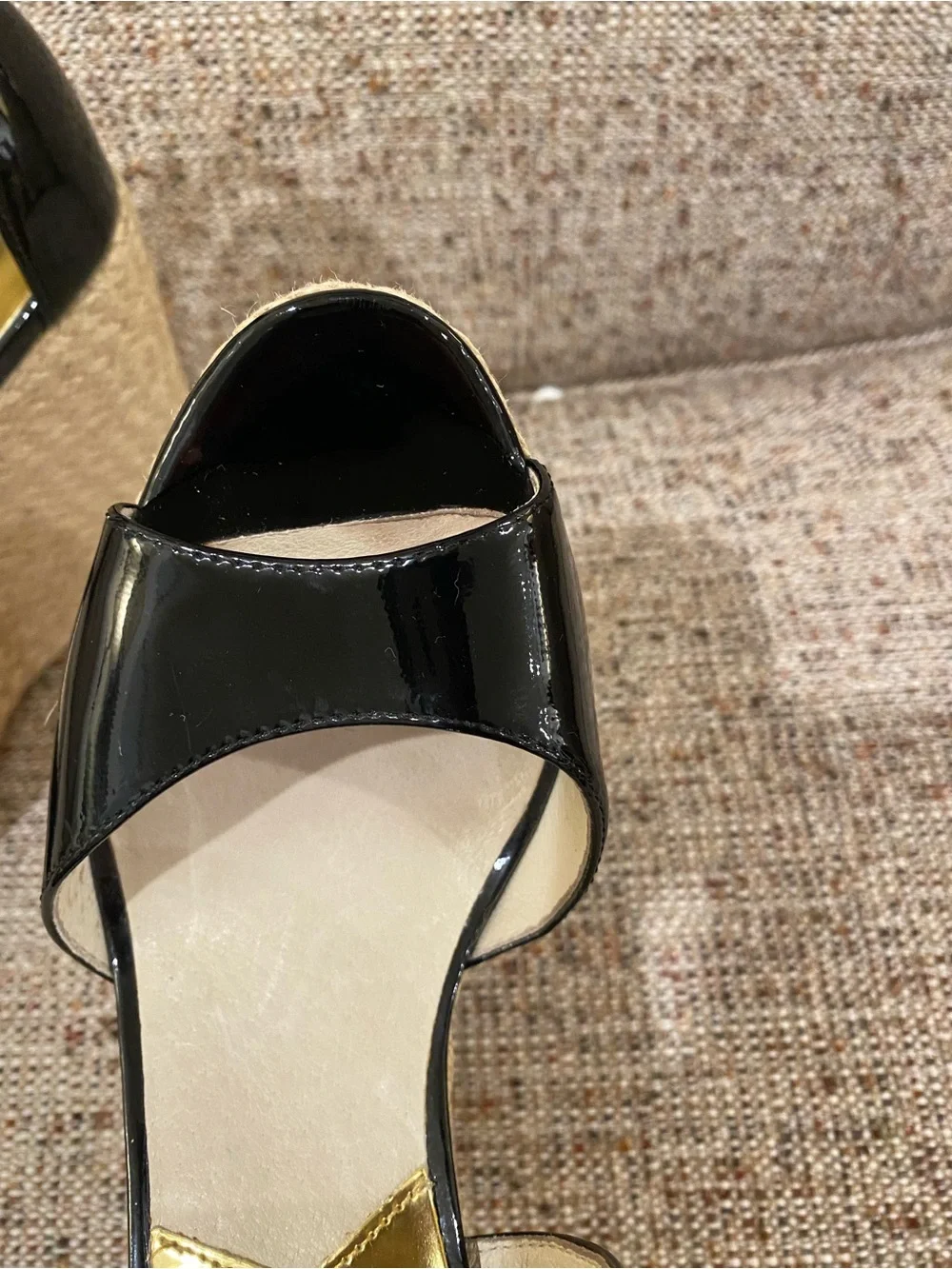 Michael Kors Black Patent Espadrille Platform Wedge Sandals